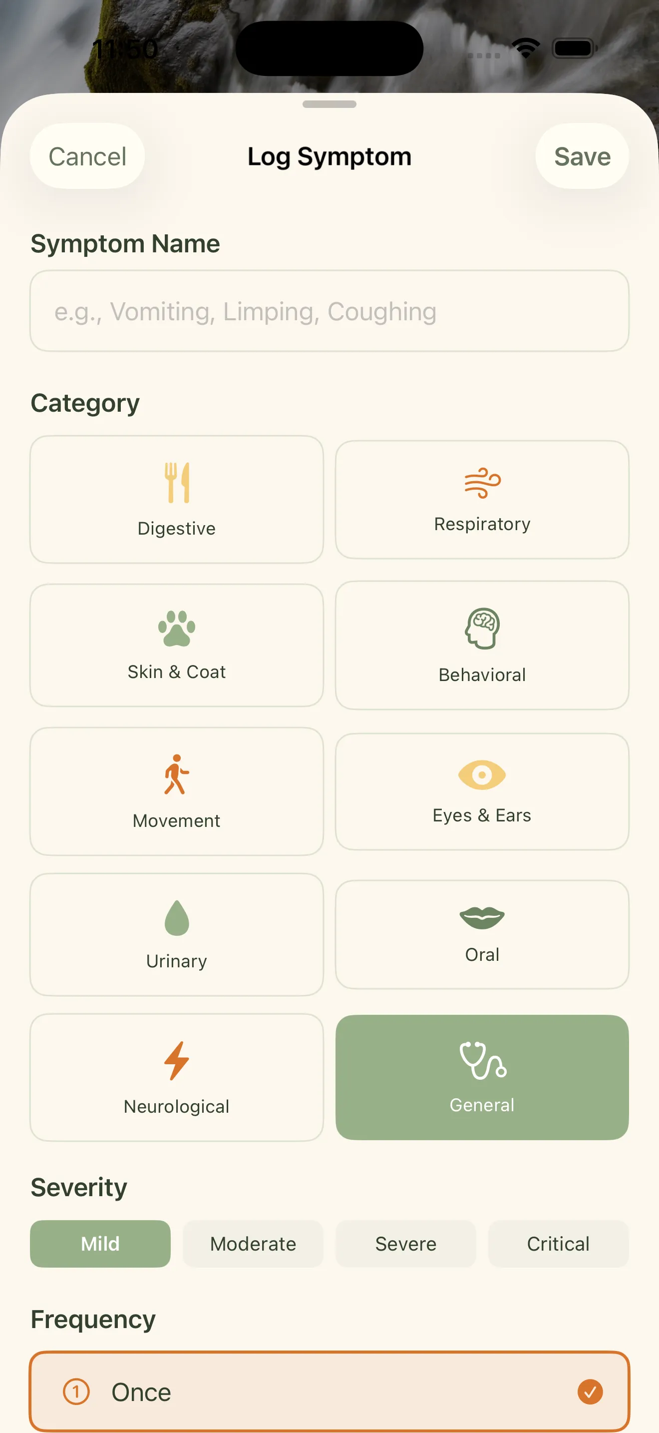 Symptom logging in Everkin